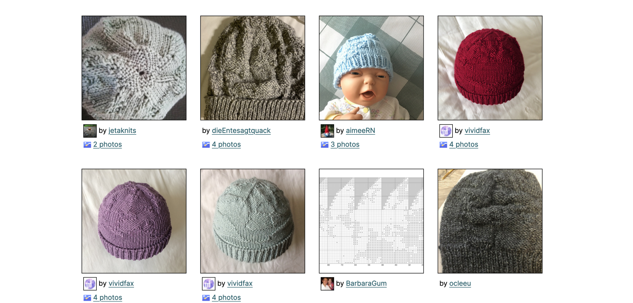 Screenshot from Ravelry of other people's Terrain Hats