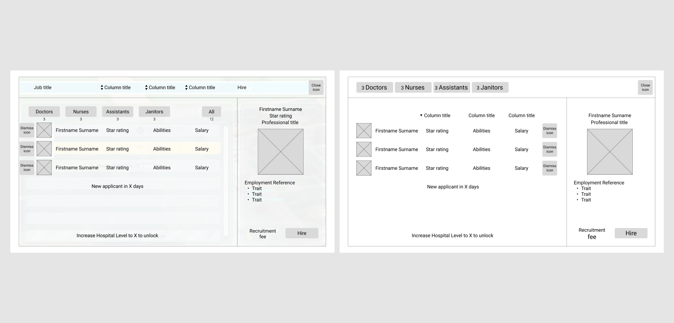 Before and after wireframes